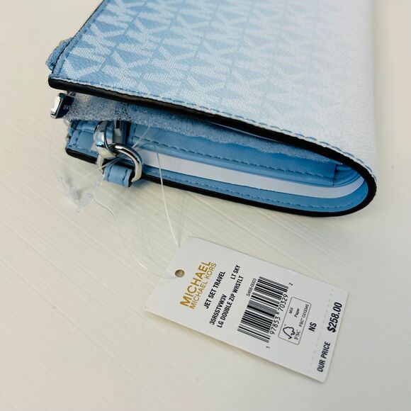 Michael Kors Wallet Jet Set Large Ombré Signature Logo Wristlet LT Sky - Picture 3 of 4